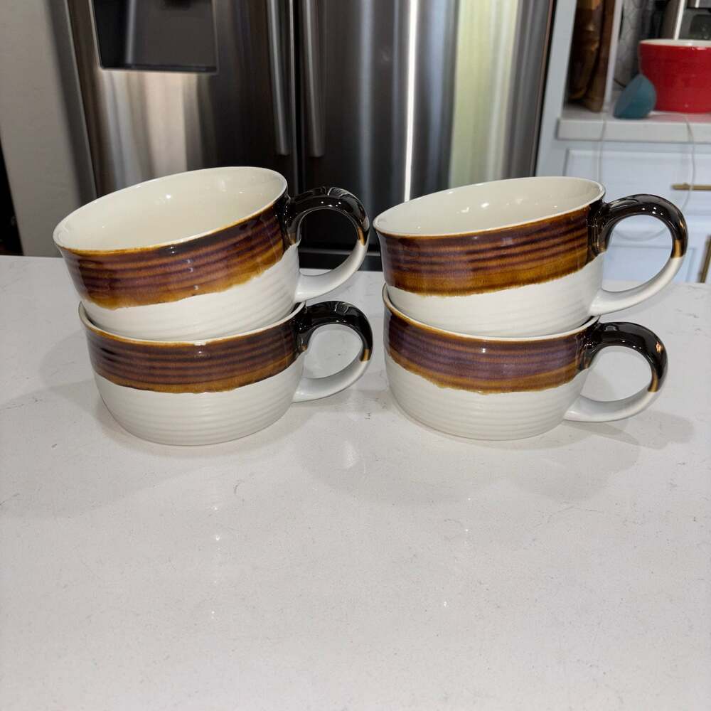 Home Essentials Set of 4 Stoneware Oversized Mugs Soup Bowls